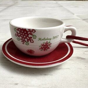 Vintage 2007 Mini Starbucks Cup N Saucer Christmas Ornament